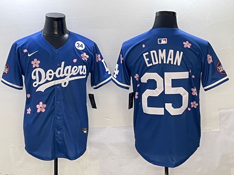 Men Los Angeles Dodgers #25 Edman Blue Sakura Edition 2025 Nike MLB Jersey style 7